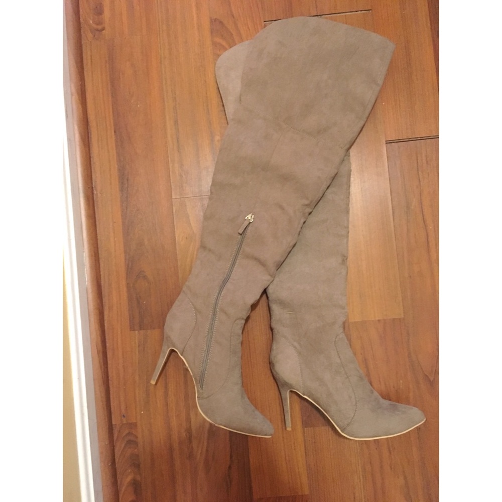 Above the knee light taupe suede boots